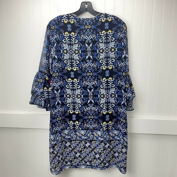 Vince Camuto Mini Dress Sz 6 Navy Blue Floral Tiered Ruffled Sleeve Tassels NEW - Picture 5 of 11